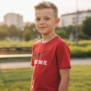 NIKE SWOOSH JUST DO IT Faded Red Tee Boys 7 Girkls Kids Athleisure Sports